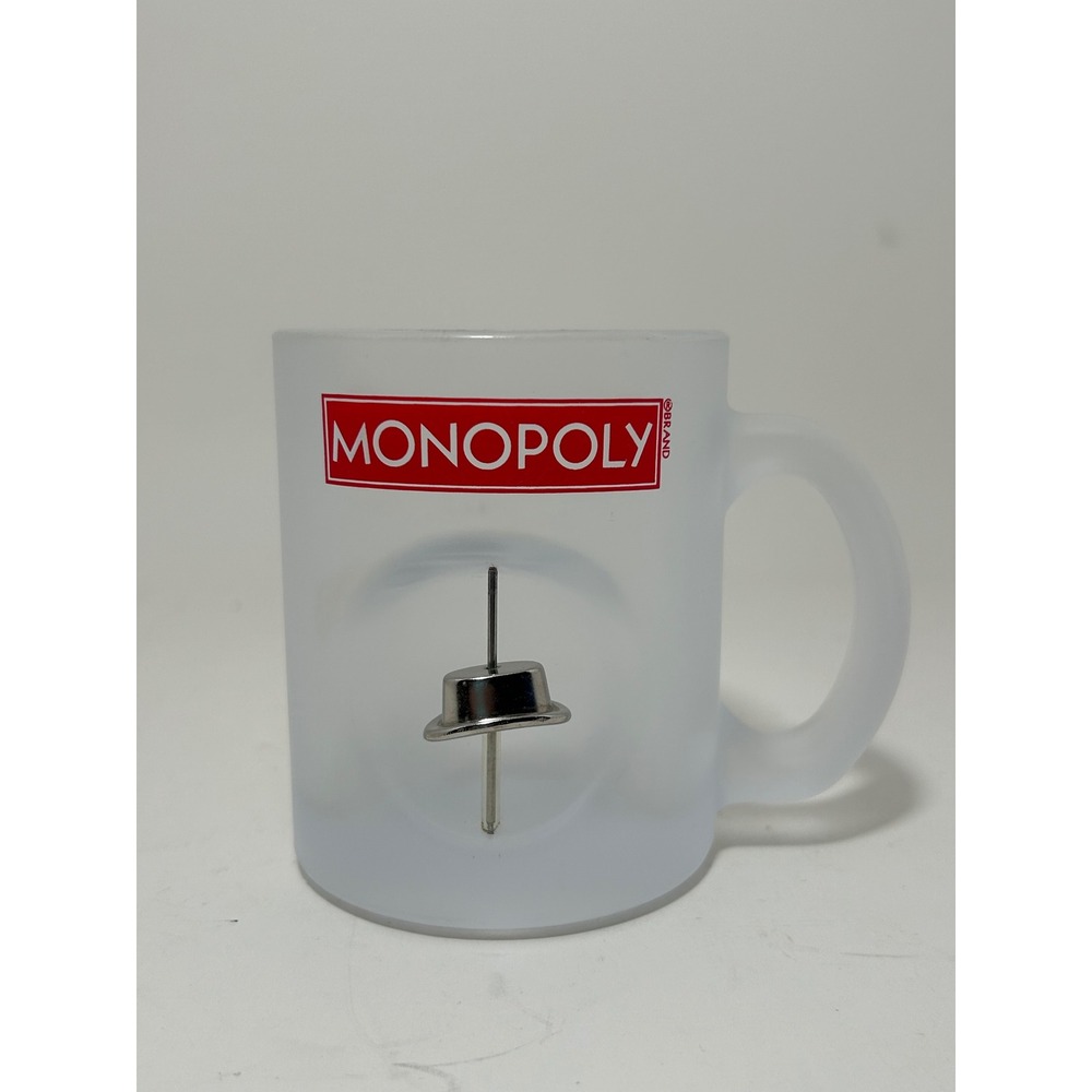 Monopoly Frosted Glass Mug with 3D Metal Top Hat Token Game Piece Logo